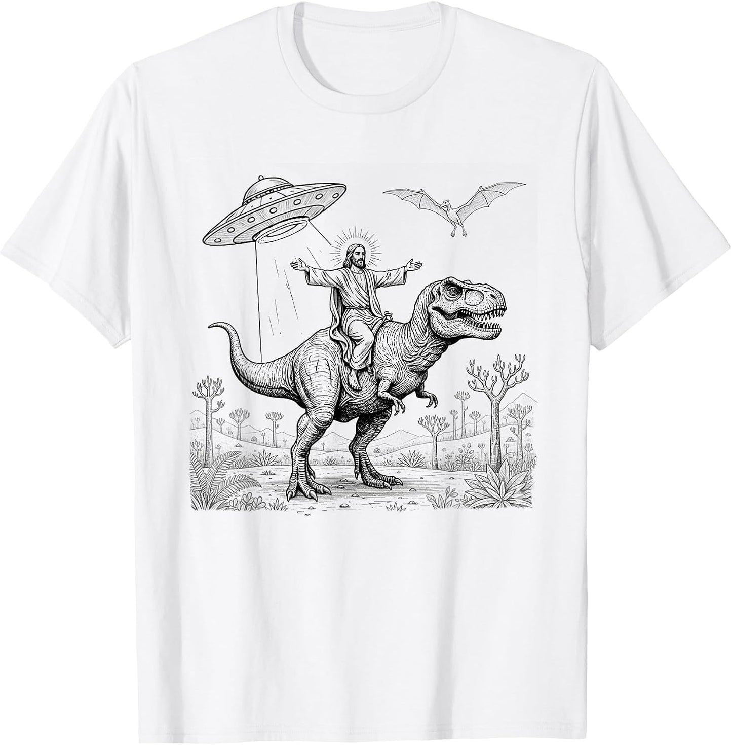 Funny Jesus God Lover Dinosaur UFO Alien - Adult & Kids T-Shirts, Sweatshirts & Hoodies apparel design preview 1