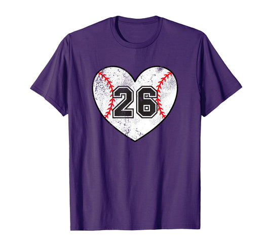 Baseball Heart Player 26 Baseball Mom Dad T-Shirt - Trendy Graphic Unisex - T-Shirt, Sweatshirt, Hoodie