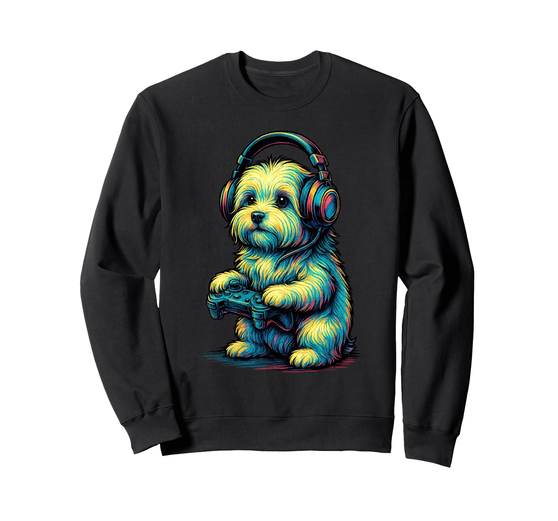 Maltese Dog Gamer Gaming Dog Lover Sweatshirt - Unique Graphic Unisex - T-Shirt, Sweatshirt, Hoodie