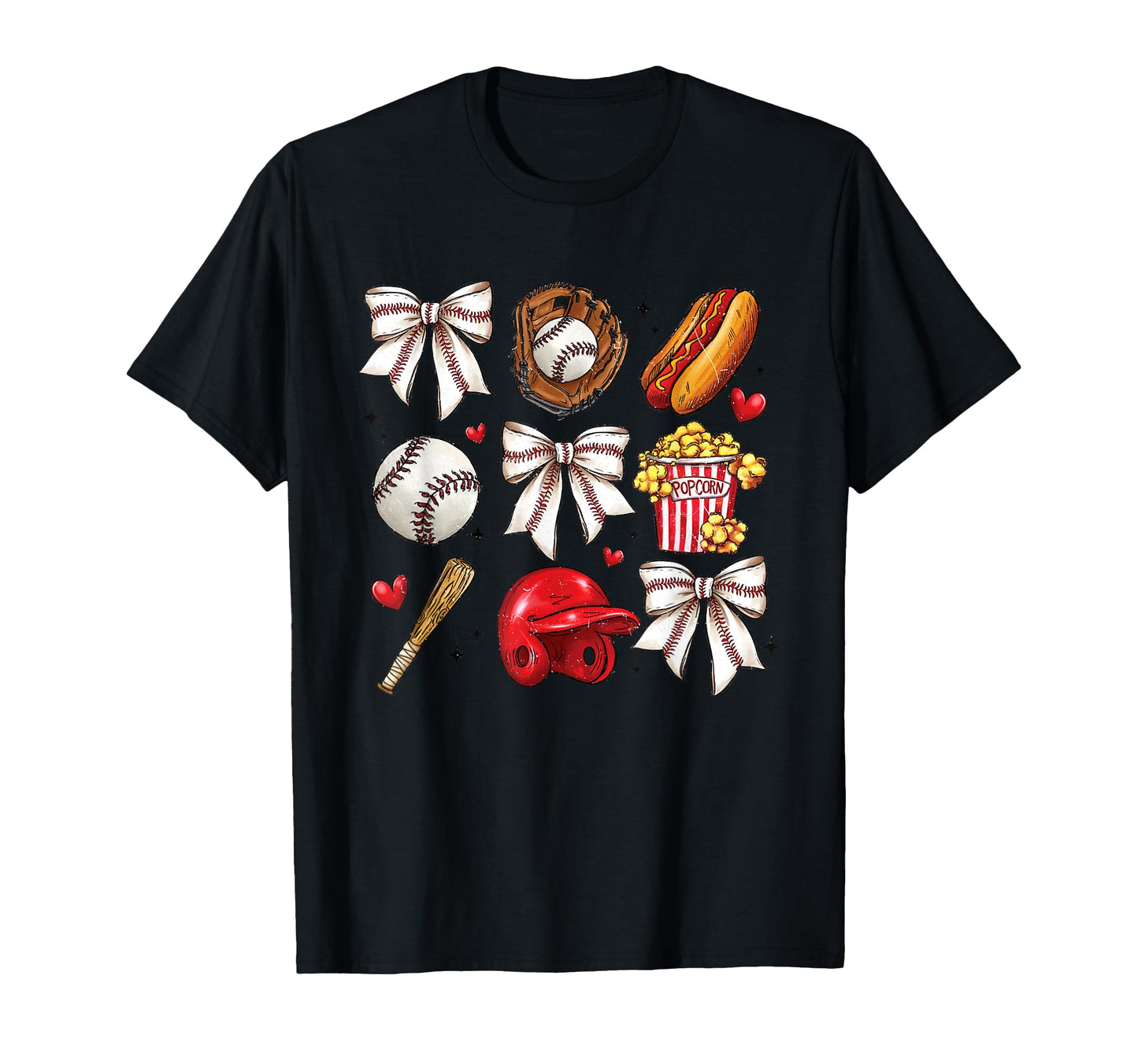 Baseball Bow Game Day Snacks Sporty T-Shirt - Graphic Print Men Women - T-Shirt, Sweatshirt, Hoodie