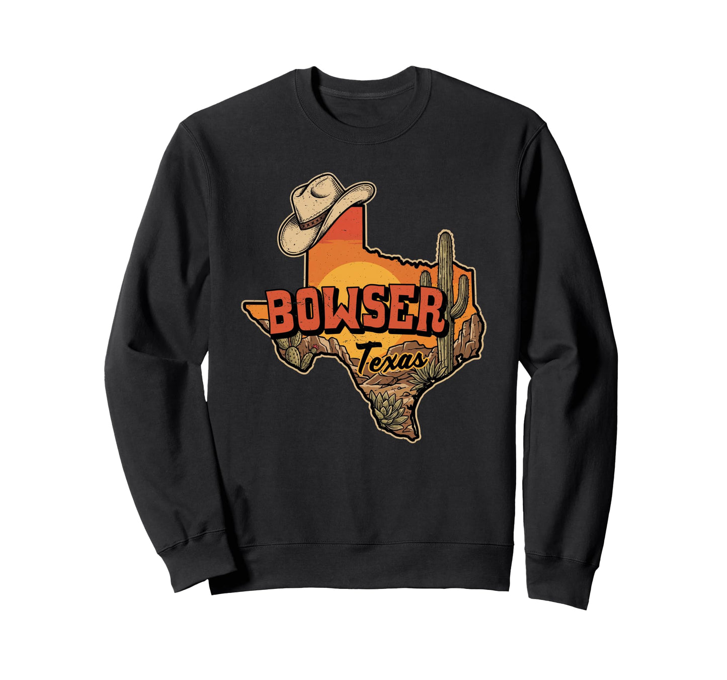 Bowser Texas Cowboy Hat Desert Sweatshirt - Aesthetic Graphic Unisex - T-Shirt, Sweatshirt, Hoodie