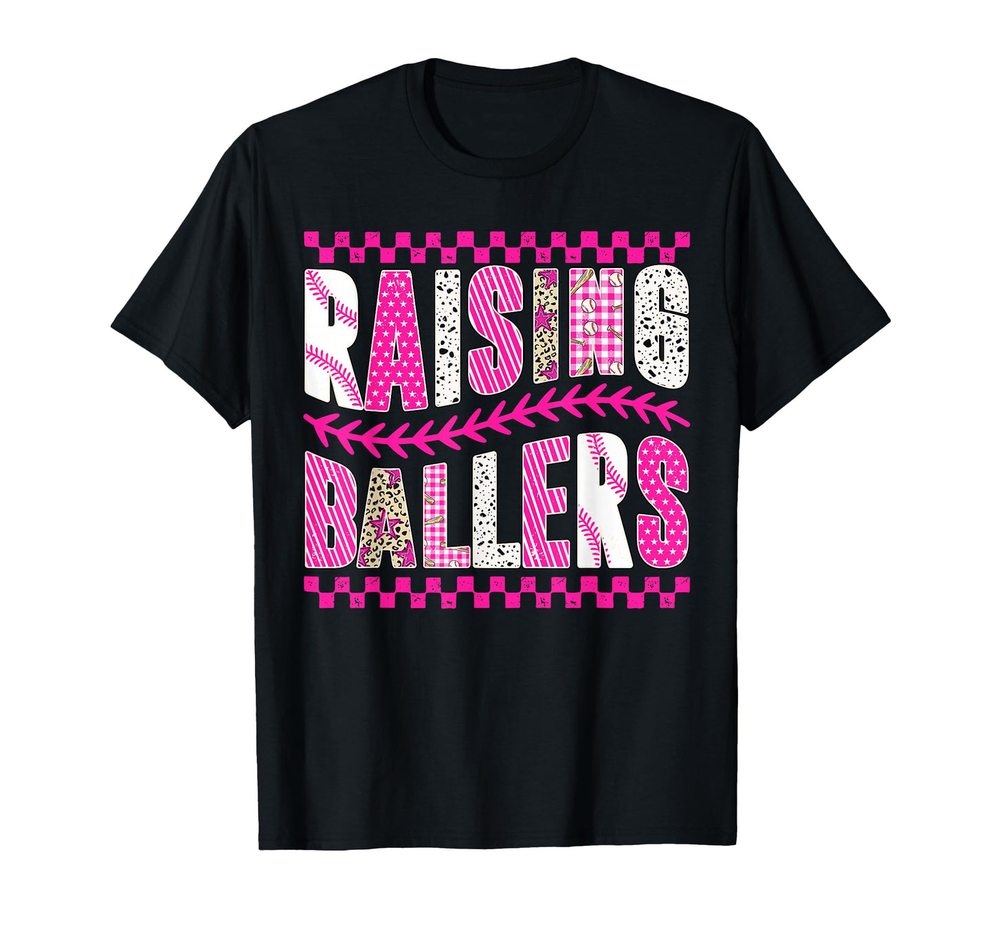 Checkered Raising Ballers Funny Mom T-Shirt - Novelty Apparel Unisex - T-Shirt, Sweatshirt, Hoodie