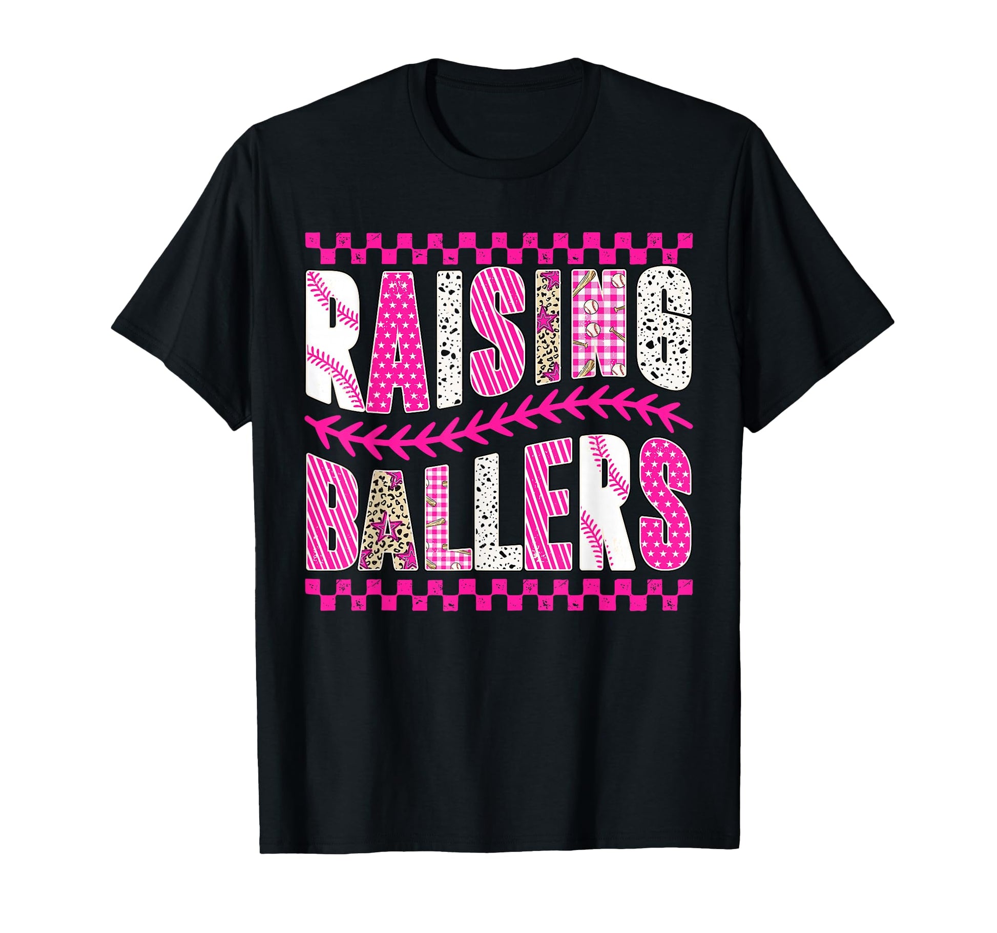 Checkered Raising Ballers Funny Mom T-Shirt - Novelty Apparel Unisex - T-Shirt, Sweatshirt, Hoodie