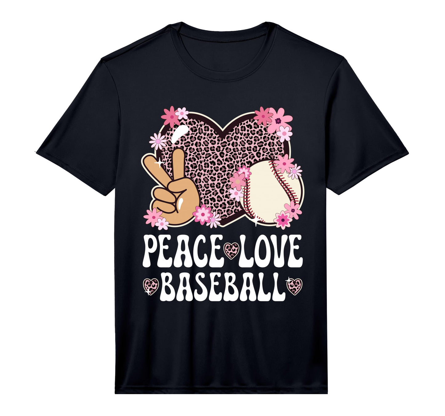 Peace Love Baseball Lover Leopard Baseball T-Shirt - Graphic Print Unisex - T-Shirt, Sweatshirt, Hoodie