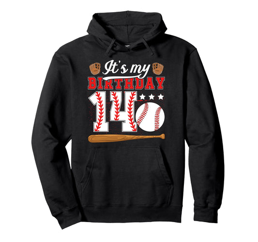 14Th Baseball Birthday Party 14 Year Hoodie - Casual Everyday Wear Unisex - T-Shirt, Sweatshirt, Hoodie