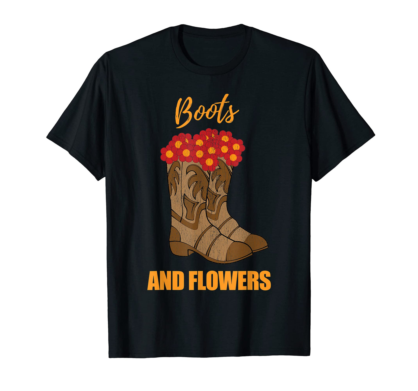 Western Cowboy Boots And Flowers T-Shirt - Unique Graphic Men Women - T-Shirt, Sweatshirt, Hoodie