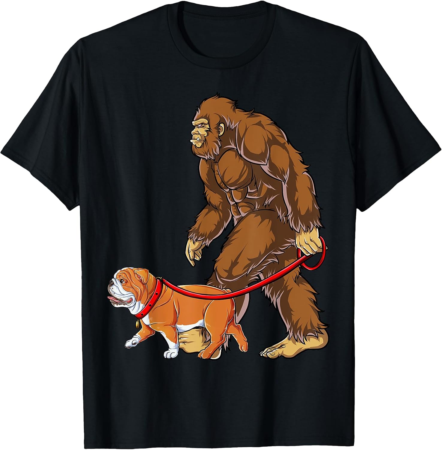 Bigfoot English Bulldog Dog Walk Funny Sasquatch - Adult & Kids T-Shirts, Sweatshirts & Hoodies apparel design preview 1
