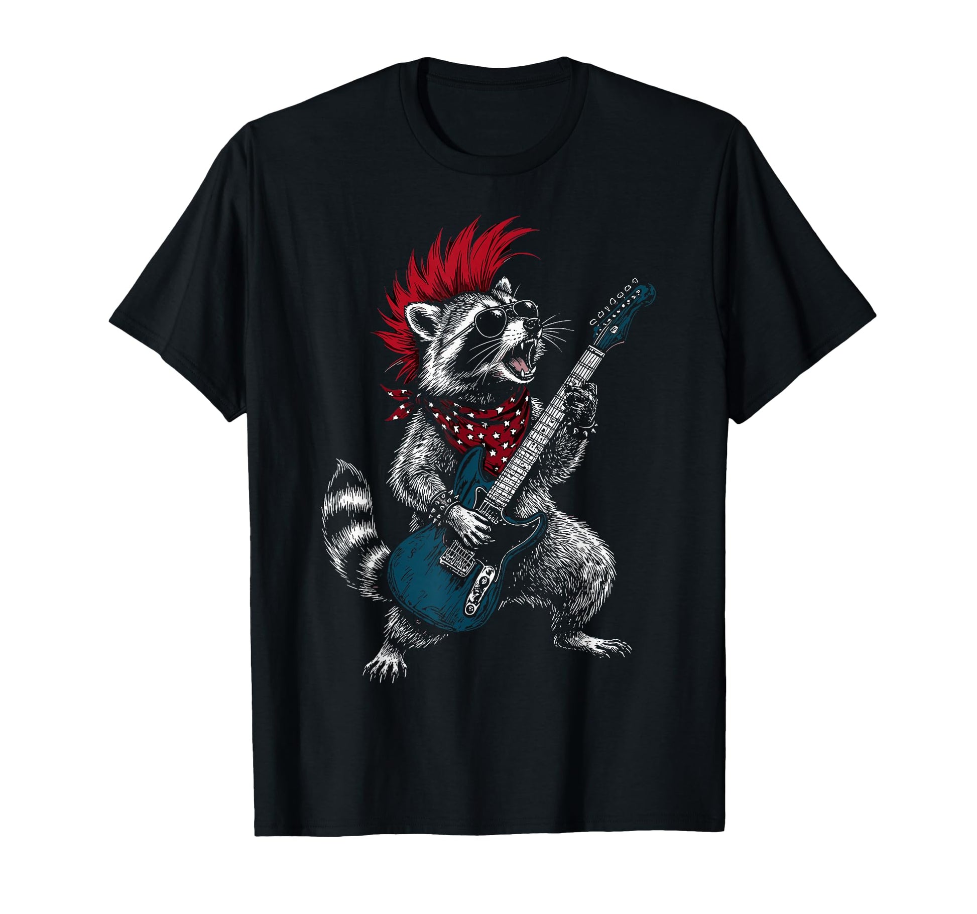 Funny Raccoon Playing Guitar Usa T-Shirt - Aesthetic Graphic Unisex - T-Shirt, Sweatshirt, Hoodie