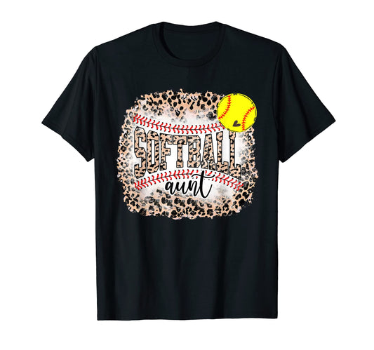 Baseball Aunt Leopard Softball Auntie T-Shirt - Novelty Apparel Unisex - T-Shirt, Sweatshirt, Hoodie