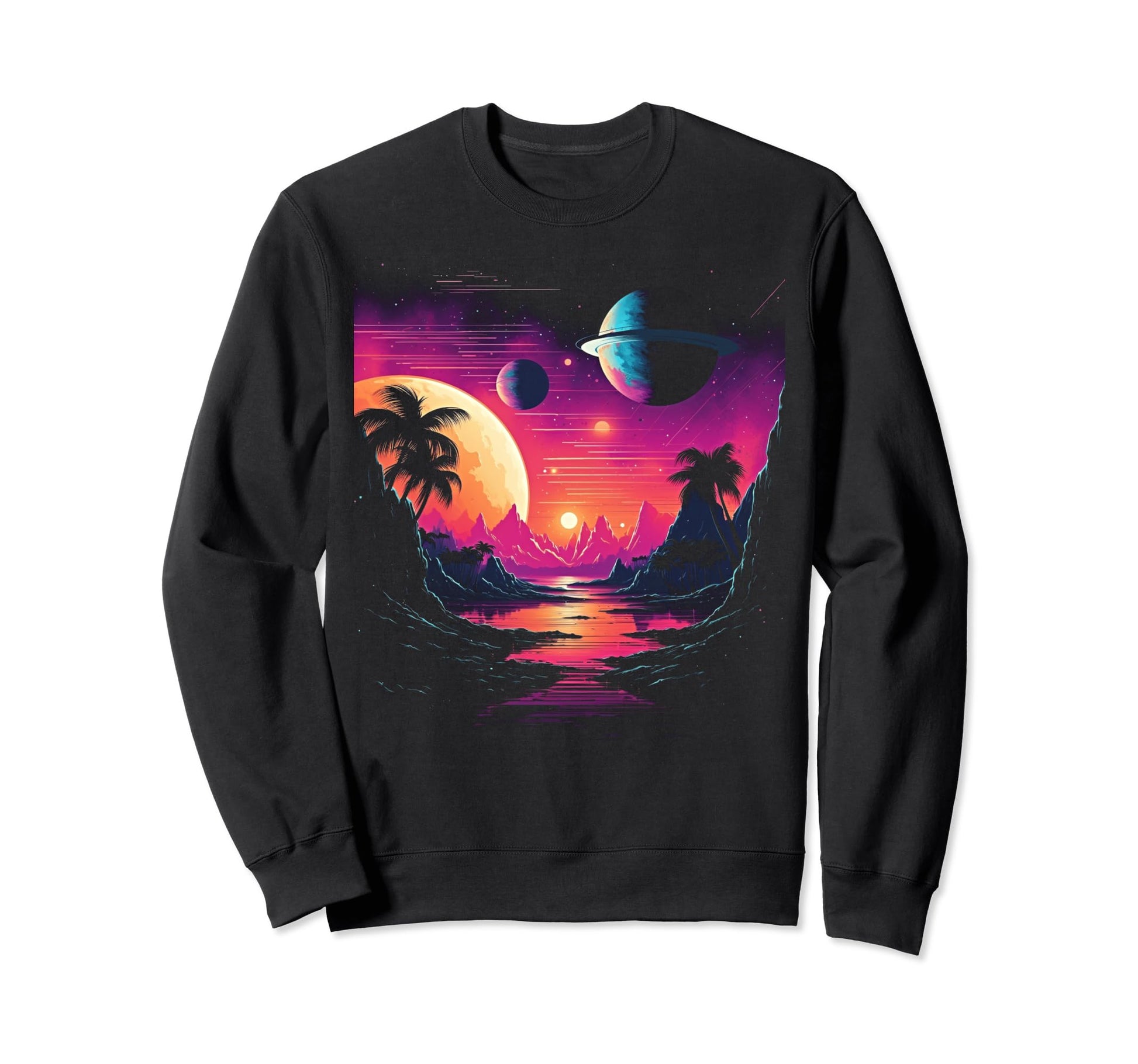 Vaporwave Solar System 80S Synthwave Sweatshirt - Aesthetic Graphic Unisex - T-Shirt, Sweatshirt, Hoodie