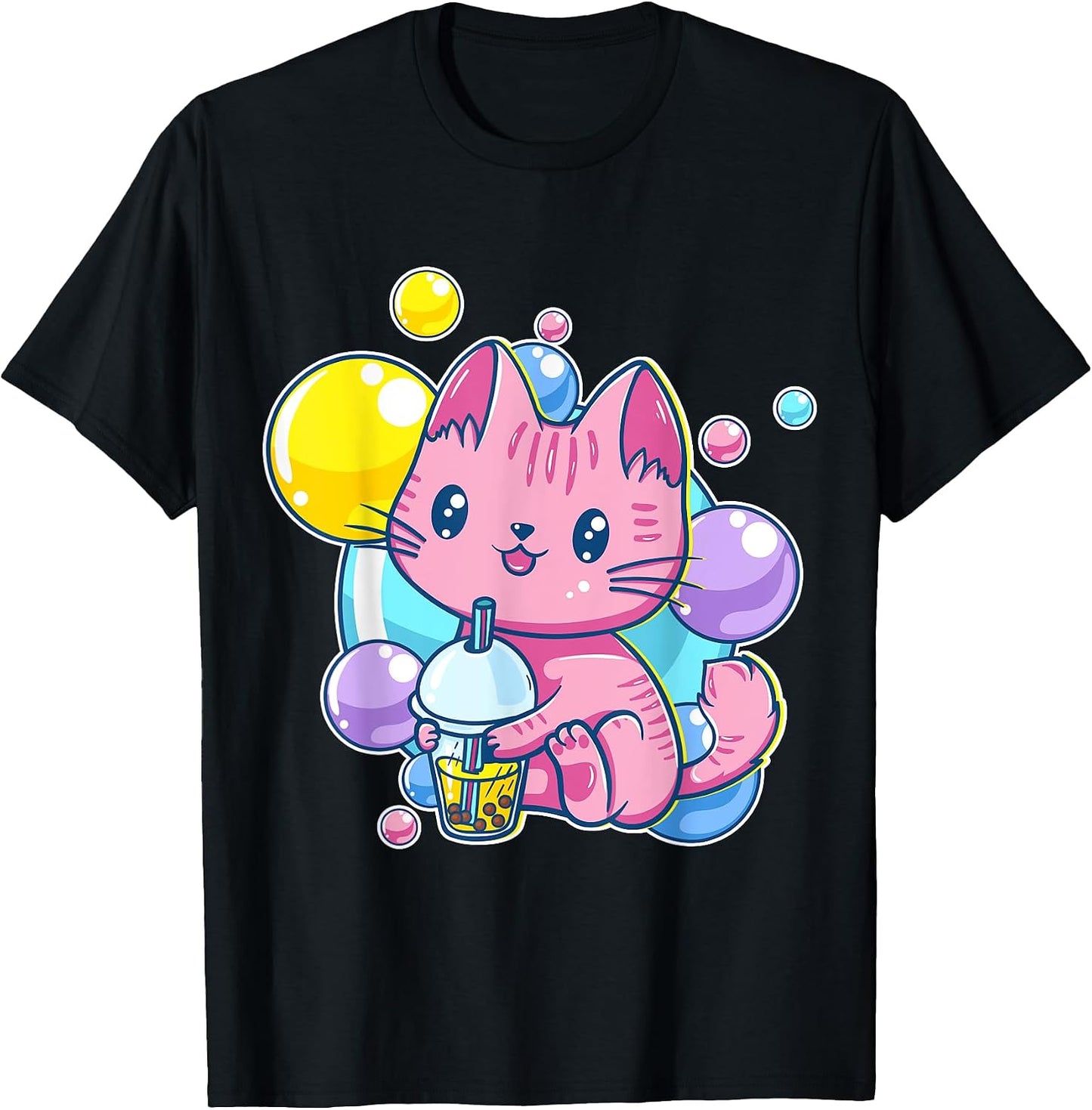 Cute Anime Chibi Cat Boba 90s Japanese Aesthetic - Adult & Kids T-Shirts, Sweatshirts & Hoodies apparel design preview 1
