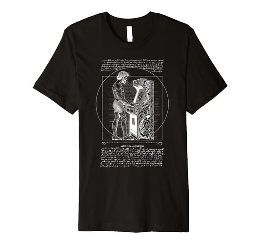 Arcade Gamer Vitruvian Leonardo Da T-Shirt - Custom Art Print for Adults - T-Shirt, Sweatshirt, Hoodie