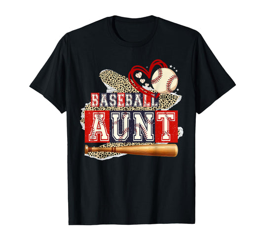 Baseball Aunt Leopard Heart Auntie Pride T-Shirt - Unique Graphic Unisex - T-Shirt, Sweatshirt, Hoodie