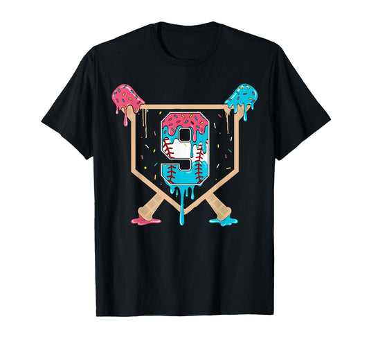 Baseball 9 Year Old Ice Cream Drip 9Th T-Shirt - Unique Graphic for Adults - T-Shirt, Sweatshirt, Hoodie