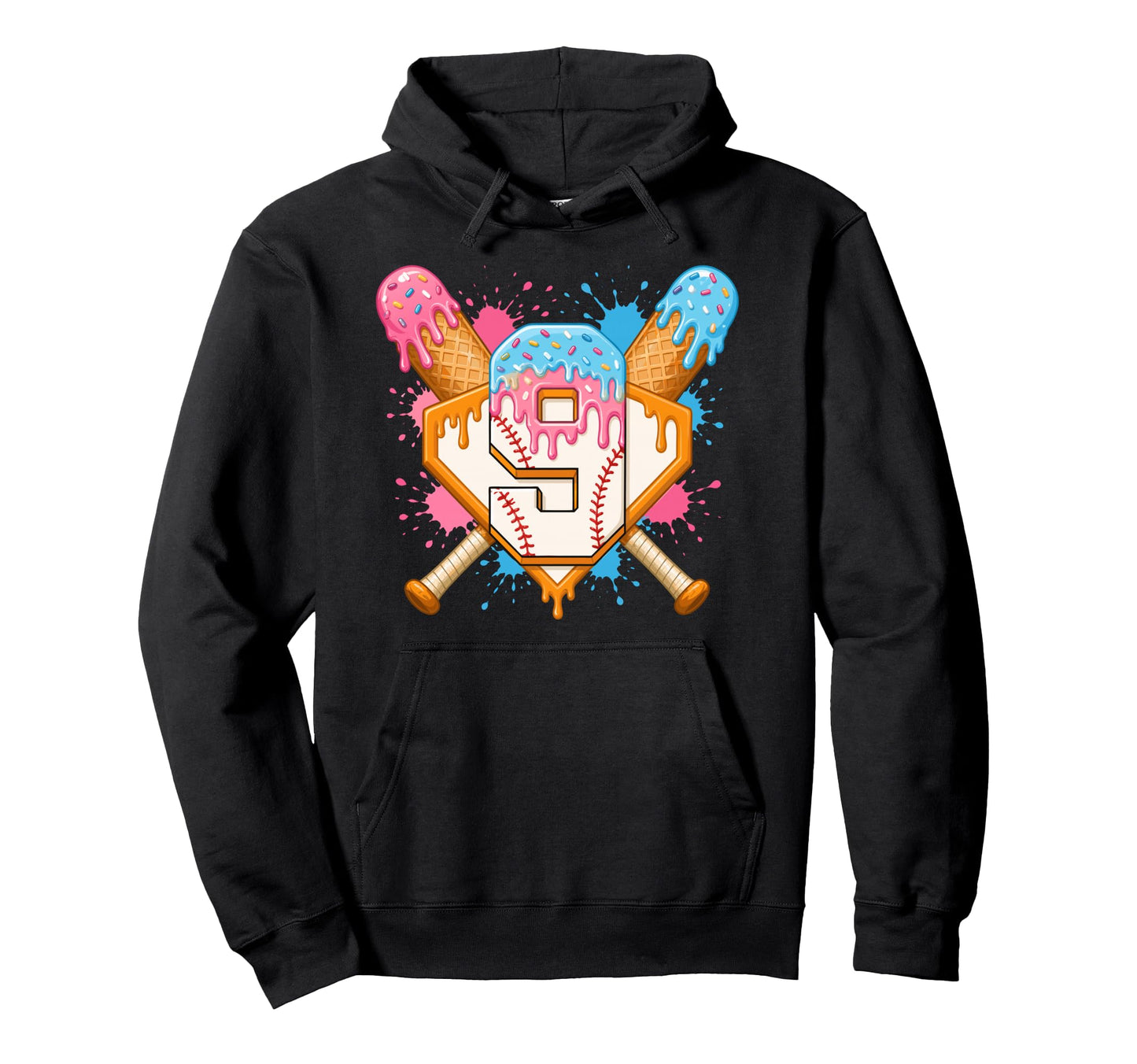 Baseball 9Th Birthday 9 Years Old Ice Hoodie - Trendy Graphic Men Women - T-Shirt, Sweatshirt, Hoodie