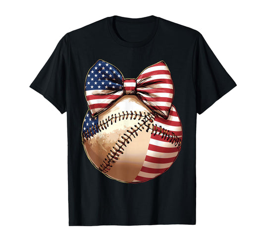 American Flag Baseball Bow Usa Flag T-Shirt - Fun Novelty Design Men Women - T-Shirt, Sweatshirt, Hoodie