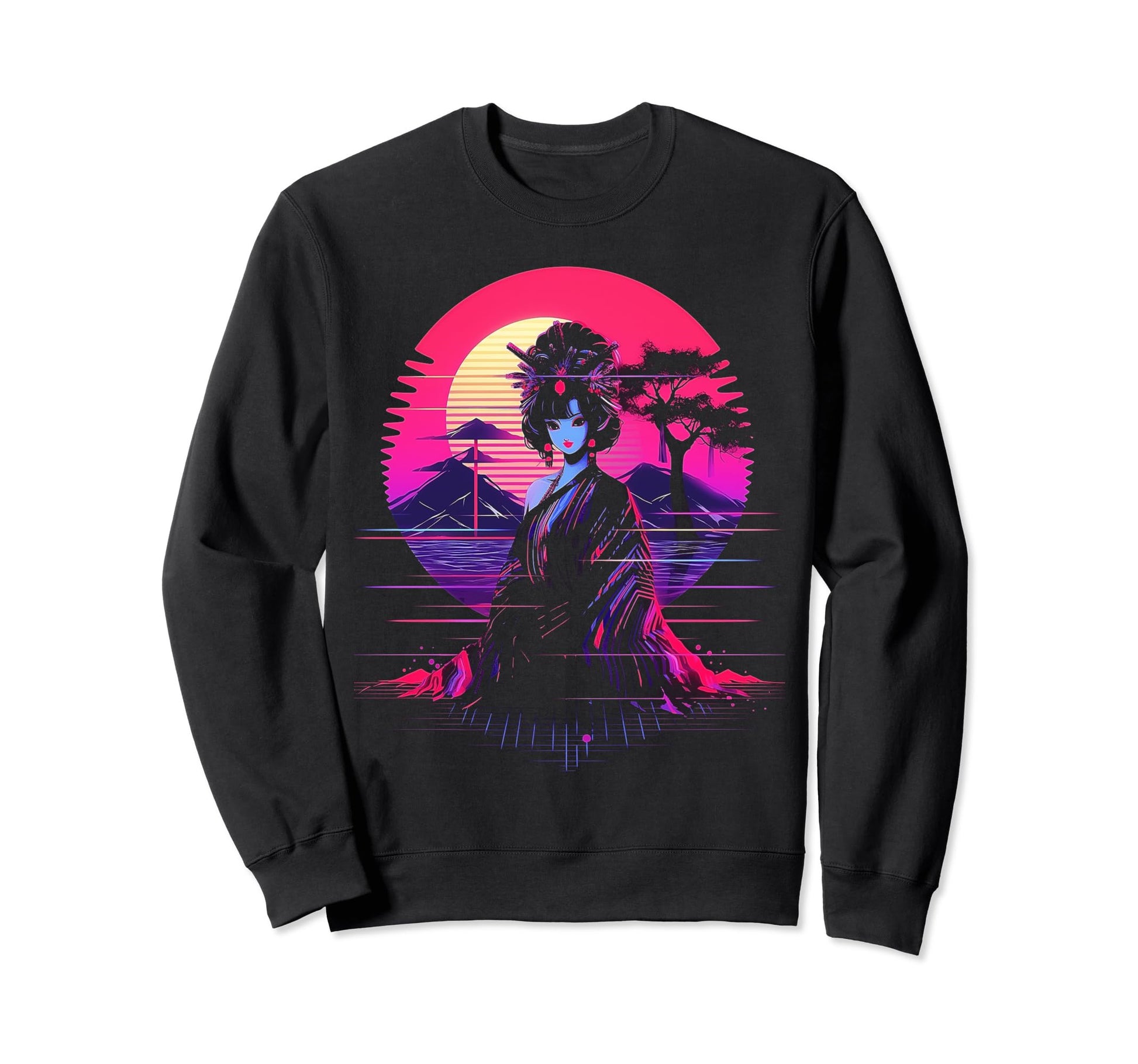 Vaporwave Geisha 80S Synthwave Sweatshirt - Casual Everyday Wear Men Women - T-Shirt, Sweatshirt, Hoodie