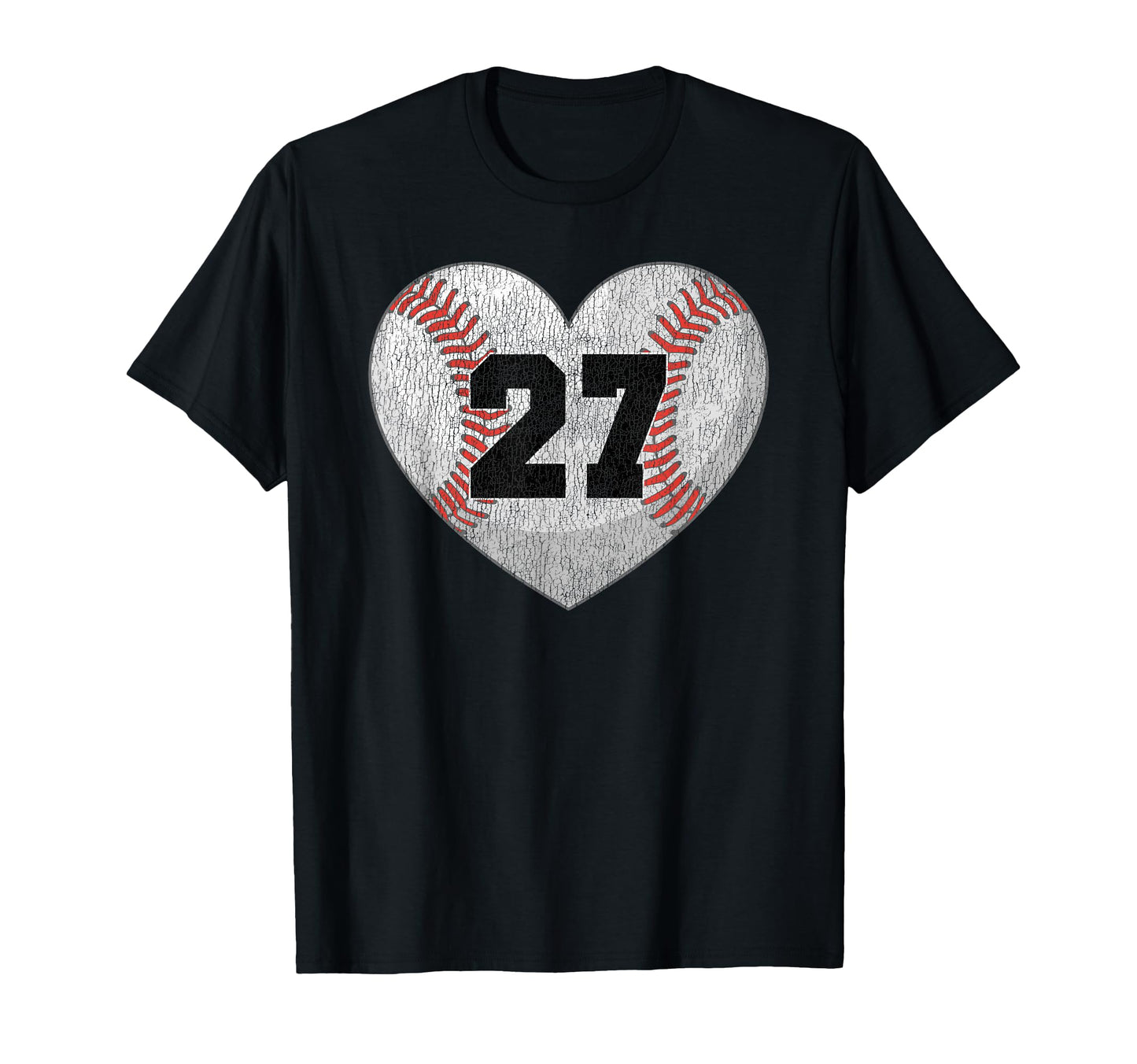 Baseball Number 27 Distressed Heart T-Shirt - Aesthetic Graphic for Adults - T-Shirt, Sweatshirt, Hoodie