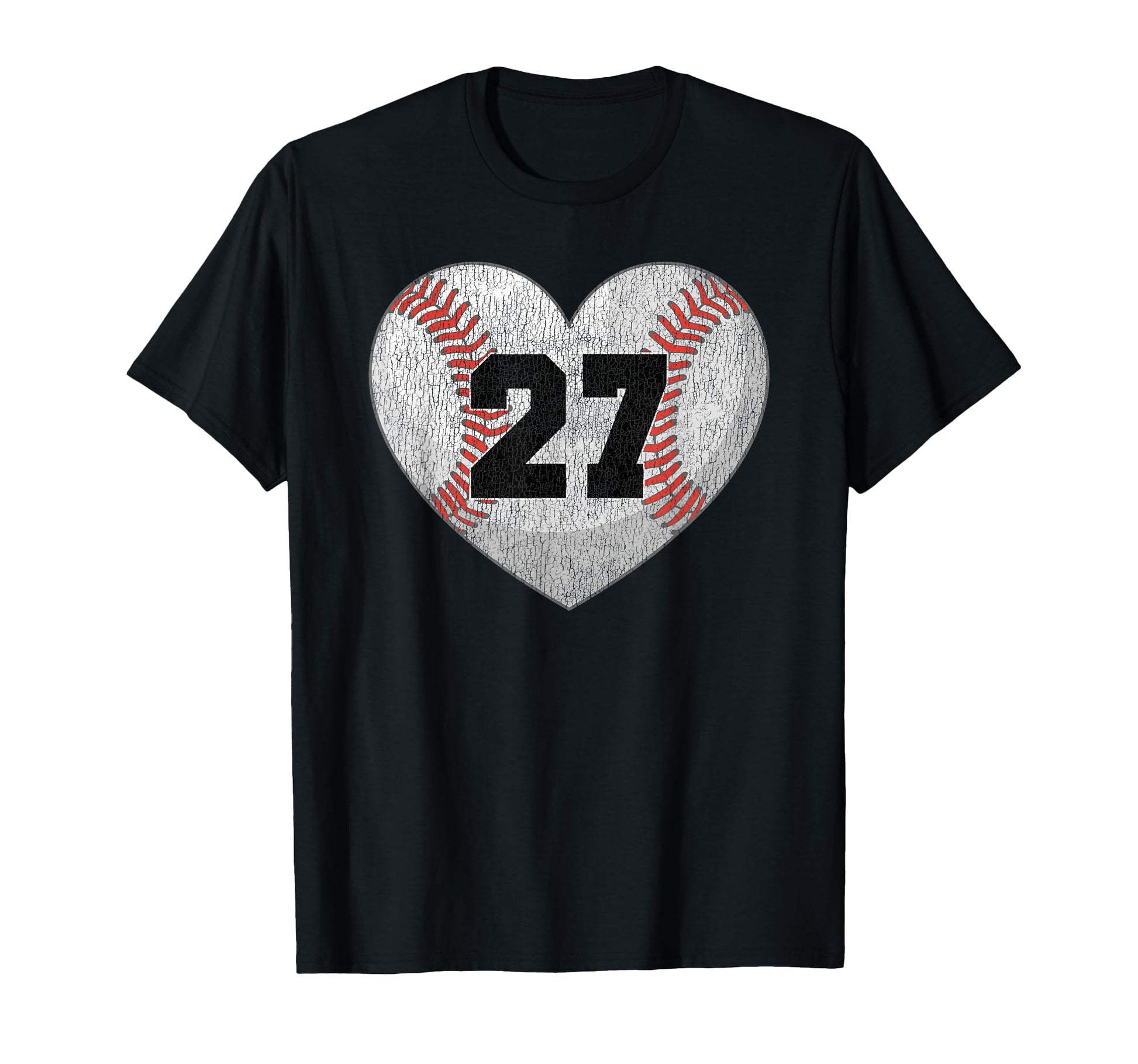 Baseball Number 27 Distressed Heart T-Shirt - Aesthetic Graphic for Adults - T-Shirt, Sweatshirt, Hoodie