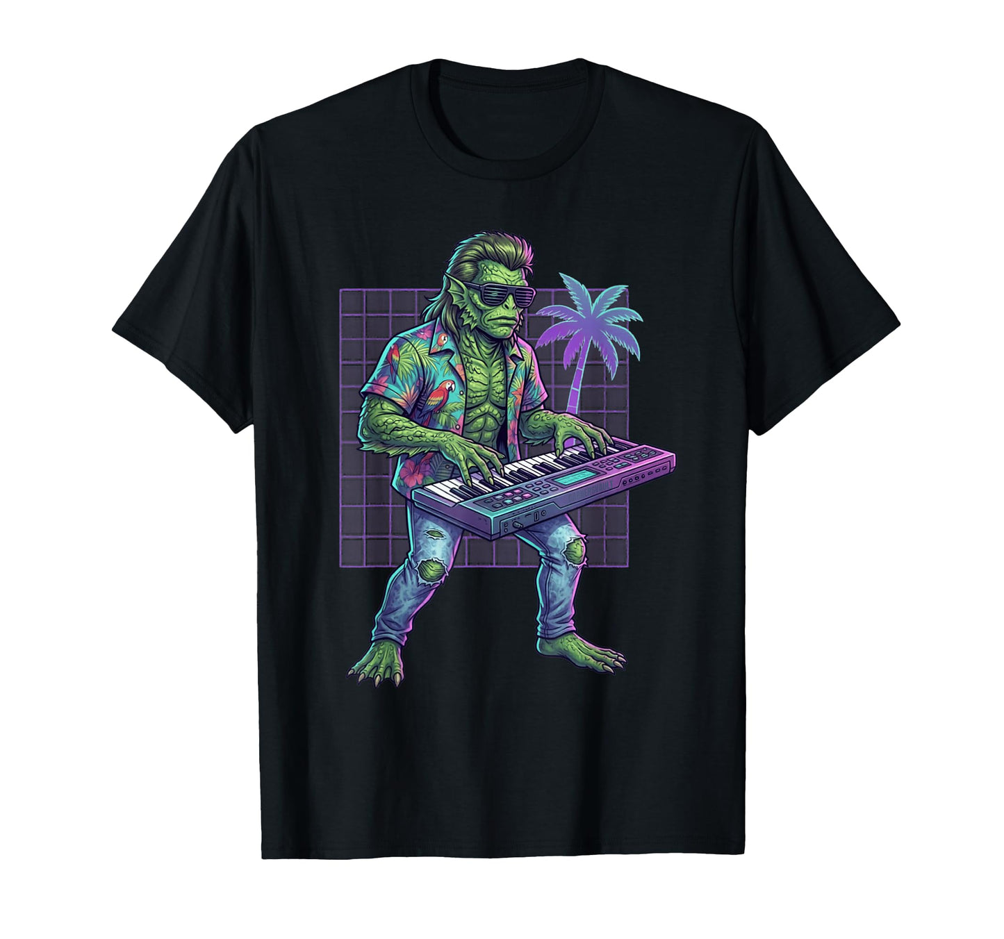 Funny Swamp Monster 80S Summer Keyboardist T-Shirt - Graphic Print Unisex - T-Shirt, Sweatshirt, Hoodie