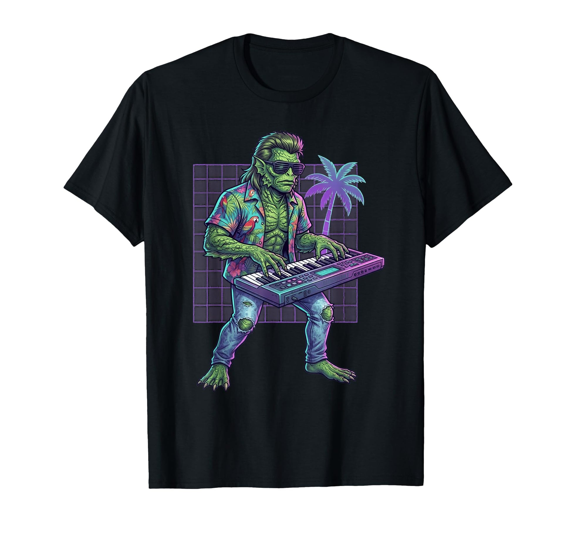 Funny Swamp Monster 80S Summer Keyboardist T-Shirt - Graphic Print Unisex - T-Shirt, Sweatshirt, Hoodie
