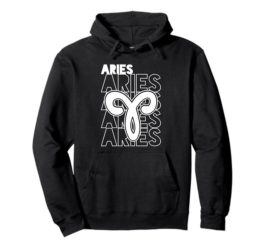 Aries Zodiac Typography Astrology Hoodie - Fun Novelty Design Men Women - T-Shirt, Sweatshirt, Hoodie