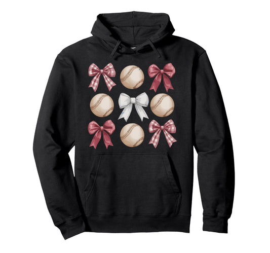 Baseball Coquette Bow Mom Sister Hoodie - Trendy Graphic for Adults - T-Shirt, Sweatshirt, Hoodie