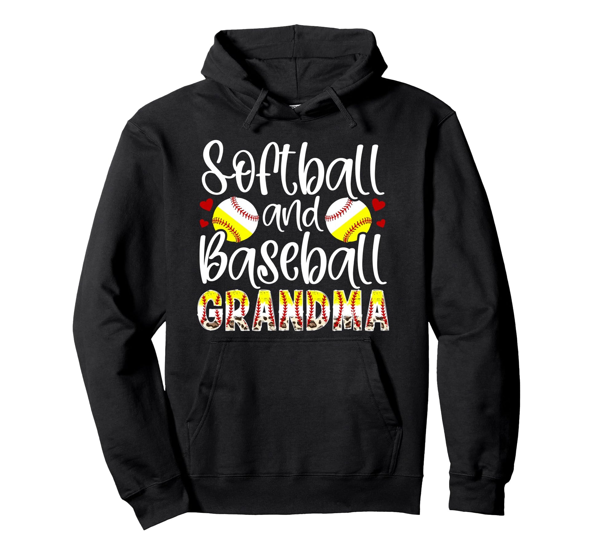 Softball Baseball Grandma Leopard Hoodie - Casual Everyday Wear Men Women - T-Shirt, Sweatshirt, Hoodie