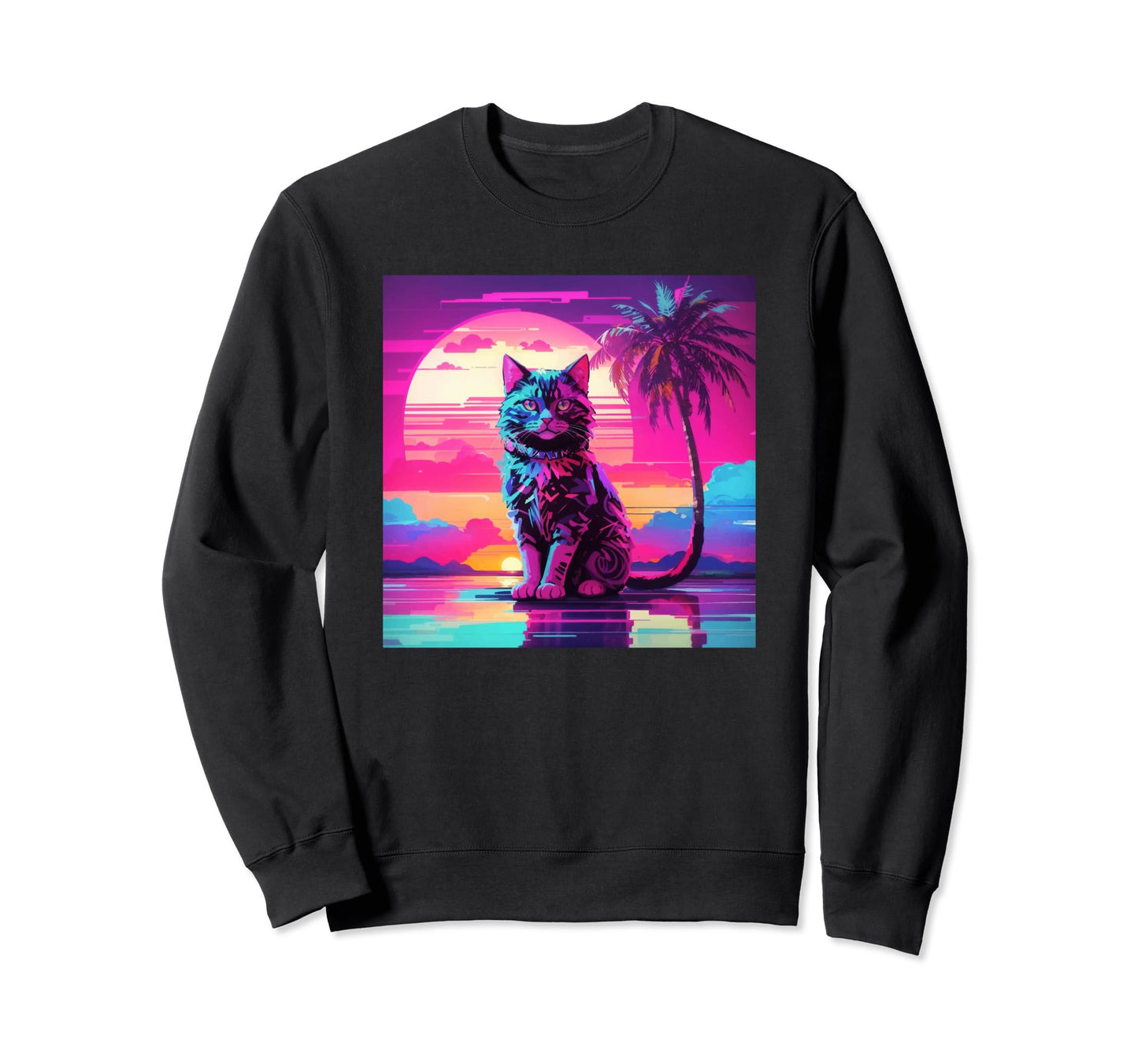 Cat Vaporwave Retrowave Sweatshirt - Casual Everyday Wear for Adults - T-Shirt, Sweatshirt, Hoodie