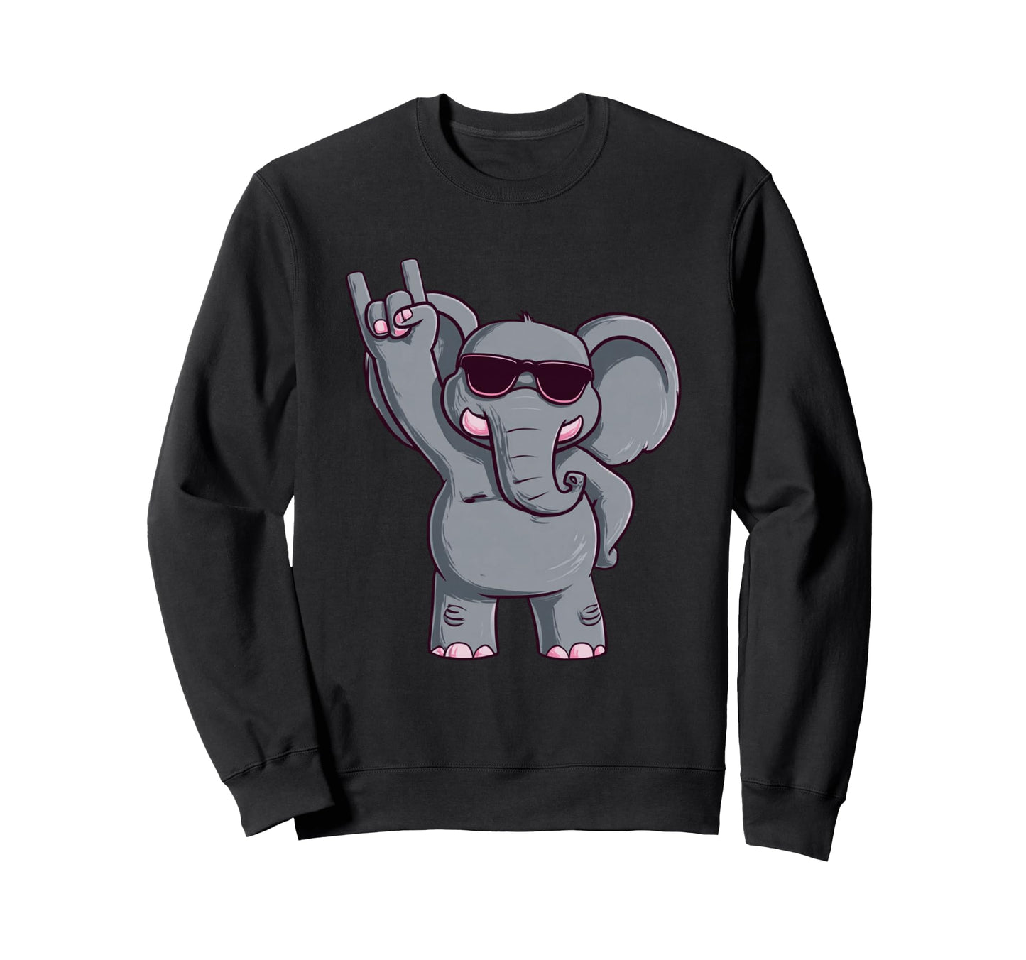 Cartoon Elephant Rock Hand Sign Sweatshirt - Fun Novelty Design for Adults - T-Shirt, Sweatshirt, Hoodie