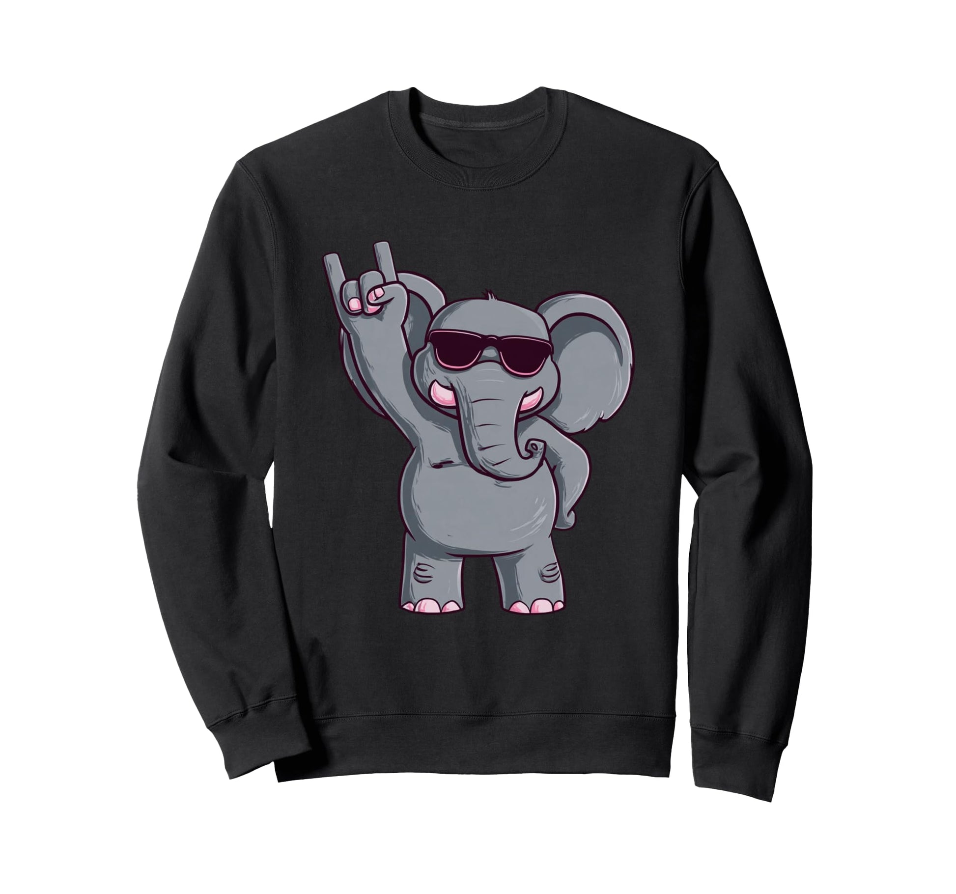 Cartoon Elephant Rock Hand Sign Sweatshirt - Fun Novelty Design for Adults - T-Shirt, Sweatshirt, Hoodie