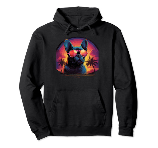 80S Synthwave French Bulldog Hoodie - Custom Art Print for Adults - T-Shirt, Sweatshirt, Hoodie