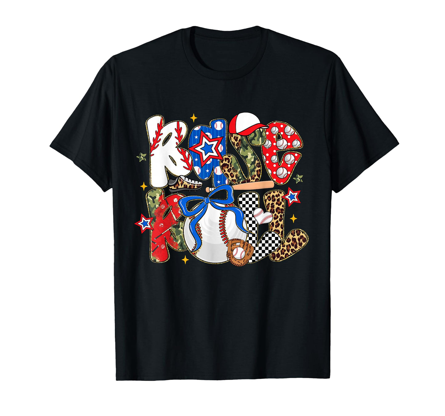 Baseball Bow Camo Checkered Leopard T-Shirt - Graphic Print Men Women - T-Shirt, Sweatshirt, Hoodie