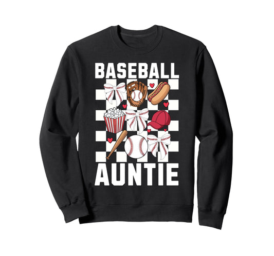 Baseball Aunt Coquette Bow Checkered Sweatshirt - Streetwear Style Unisex - T-Shirt, Sweatshirt, Hoodie
