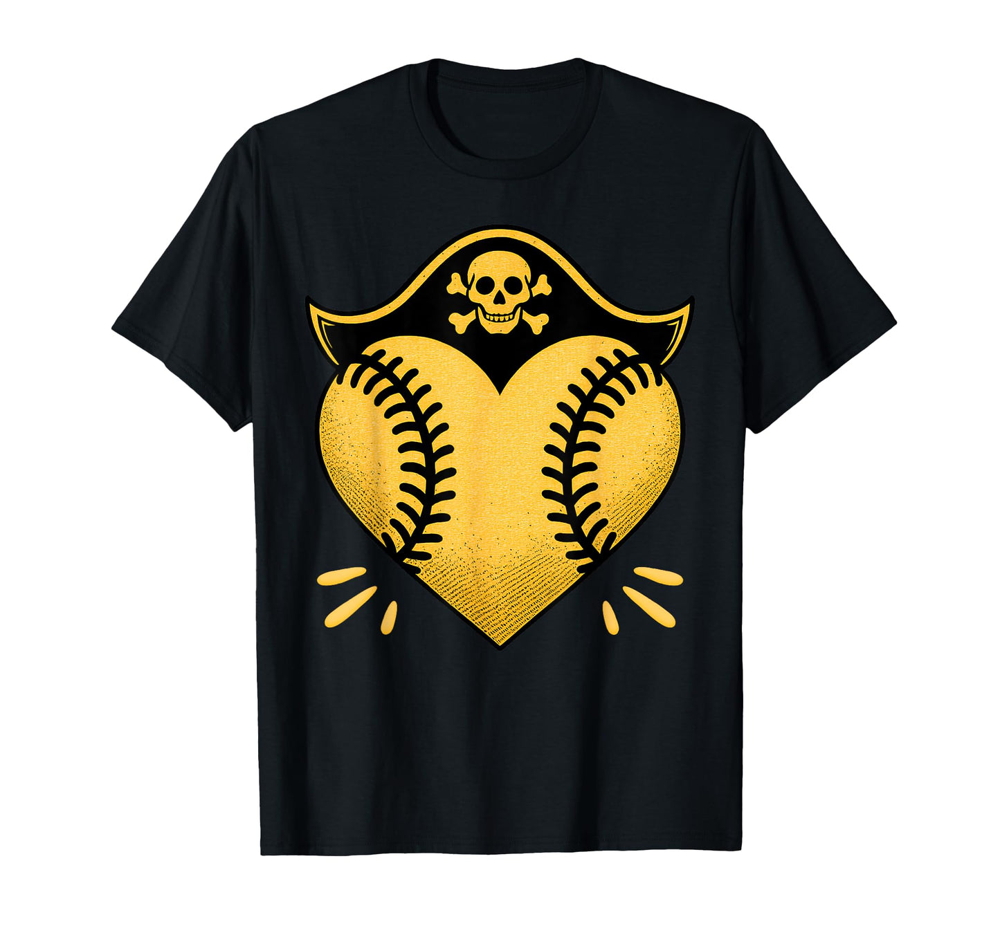 Pirate Skull Baseball Heart T-Shirt - Casual Everyday Wear Men Women - T-Shirt, Sweatshirt, Hoodie