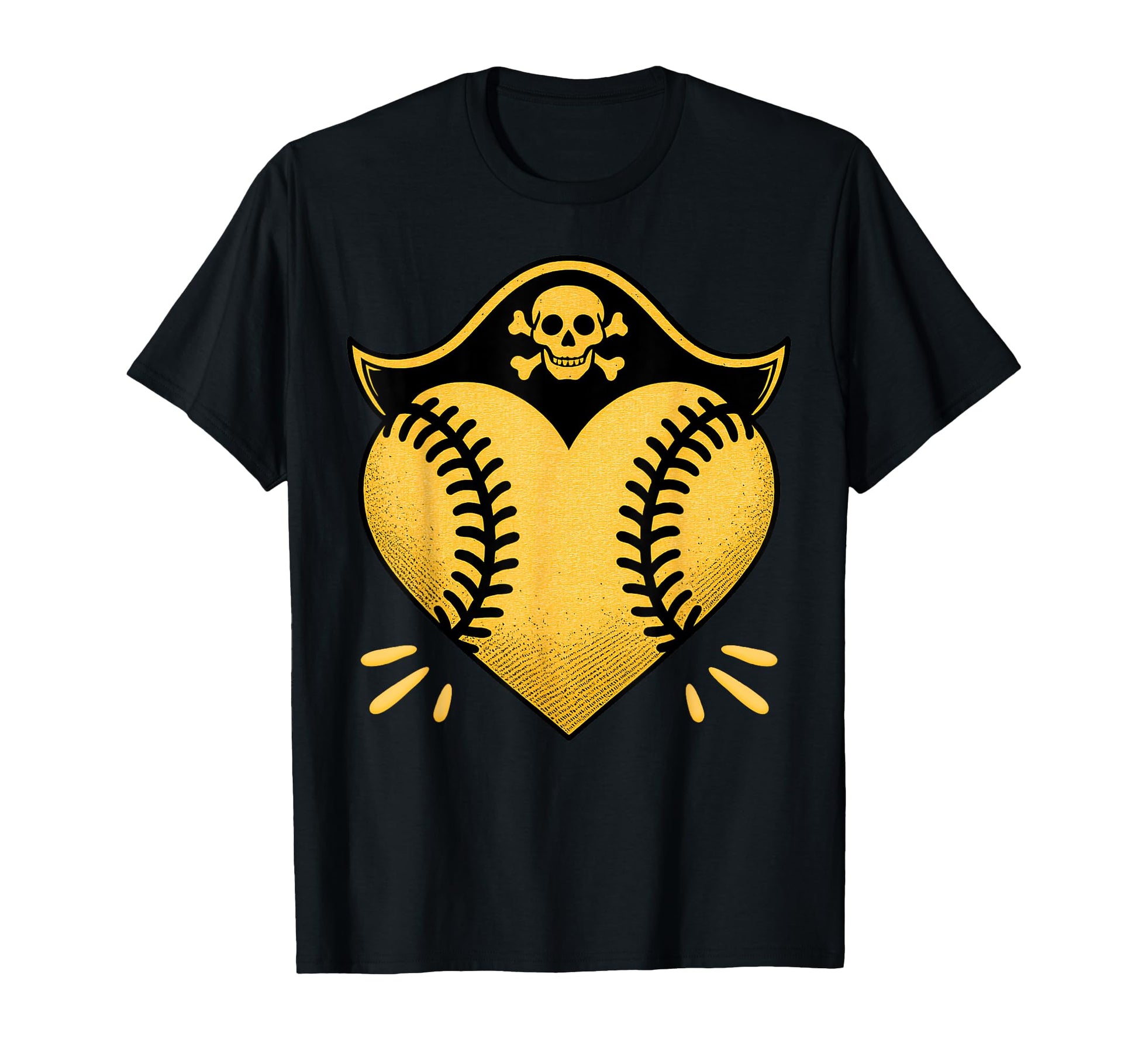 Pirate Skull Baseball Heart T-Shirt - Casual Everyday Wear Men Women - T-Shirt, Sweatshirt, Hoodie