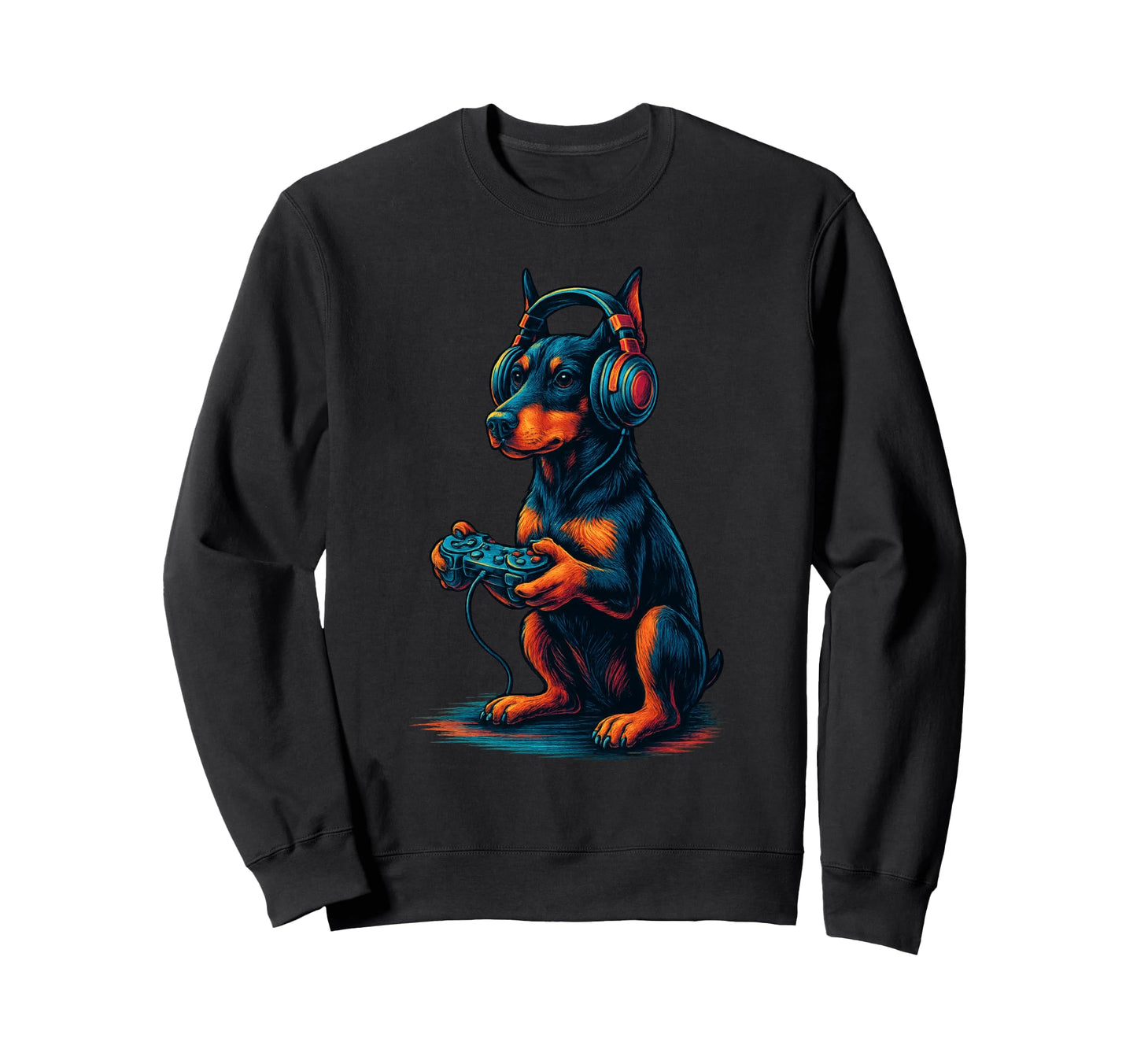 Doberman Pinscher Gamer Gaming Dog Sweatshirt - Unique Graphic for Adults - T-Shirt, Sweatshirt, Hoodie