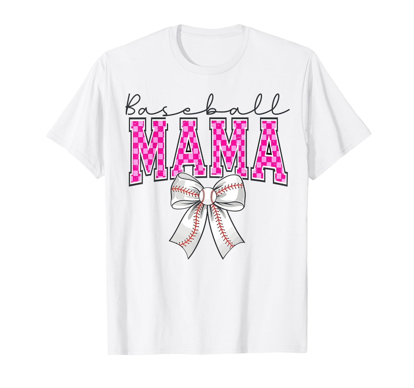 Baseball Mom Coquette Bow Checkered T-Shirt - Aesthetic Graphic Men Women - T-Shirt, Sweatshirt, Hoodie