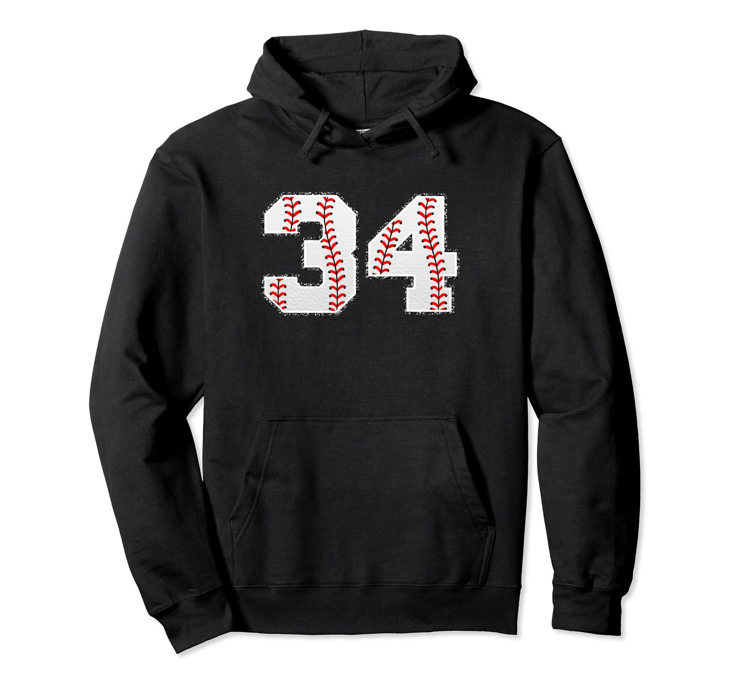 Number 34 Baseball Distressed Number Hoodie - Fun Novelty Design Men Women - T-Shirt, Sweatshirt, Hoodie
