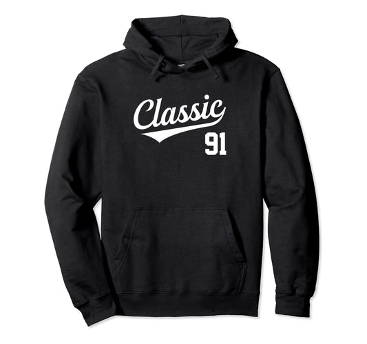 Baseball Jersey Birthday Age 91 Hoodie - Novelty Apparel Unisex - T-Shirt, Sweatshirt, Hoodie