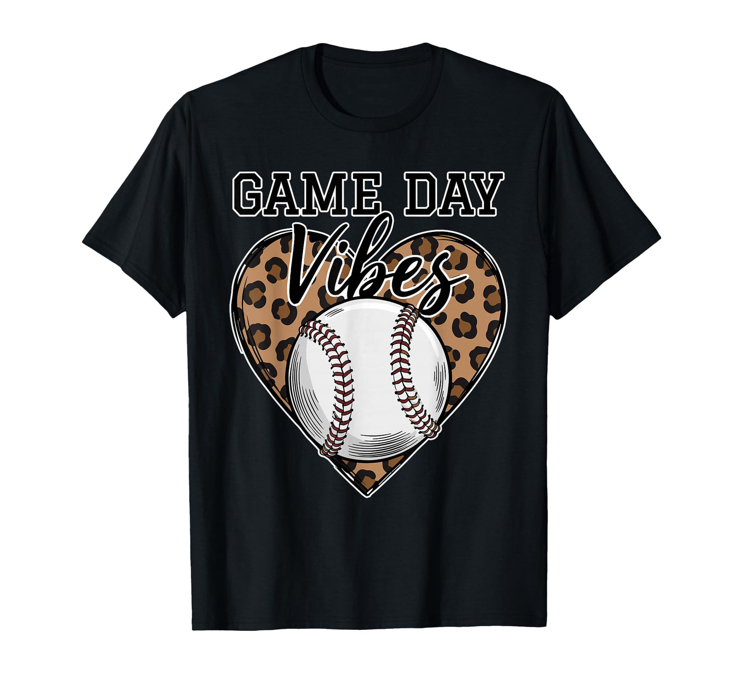 Game Day Vibes Leopard Heart Baseball T-Shirt - Trendy Graphic Unisex - T-Shirt, Sweatshirt, Hoodie