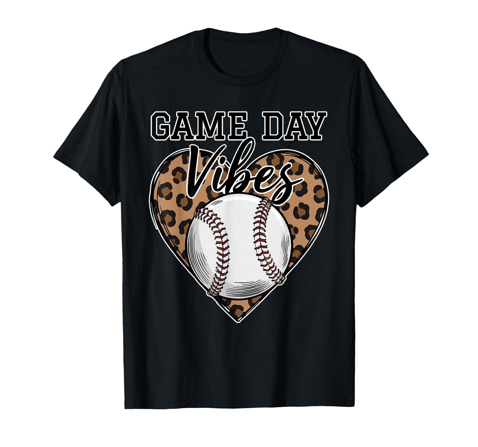 Game Day Vibes Leopard Heart Baseball T-Shirt - Trendy Graphic Unisex - T-Shirt, Sweatshirt, Hoodie