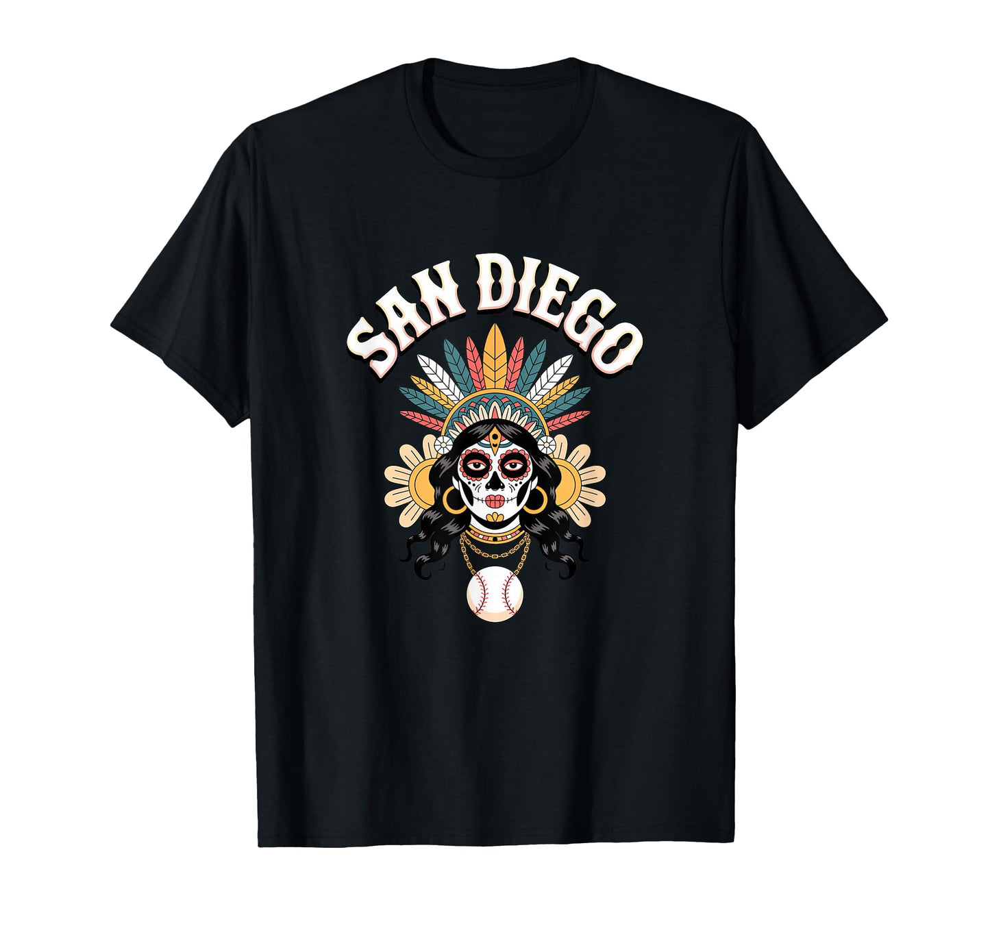 San Diego Sugar Skull Baseball Dia De T-Shirt - Trendy Graphic Men Women - T-Shirt, Sweatshirt, Hoodie