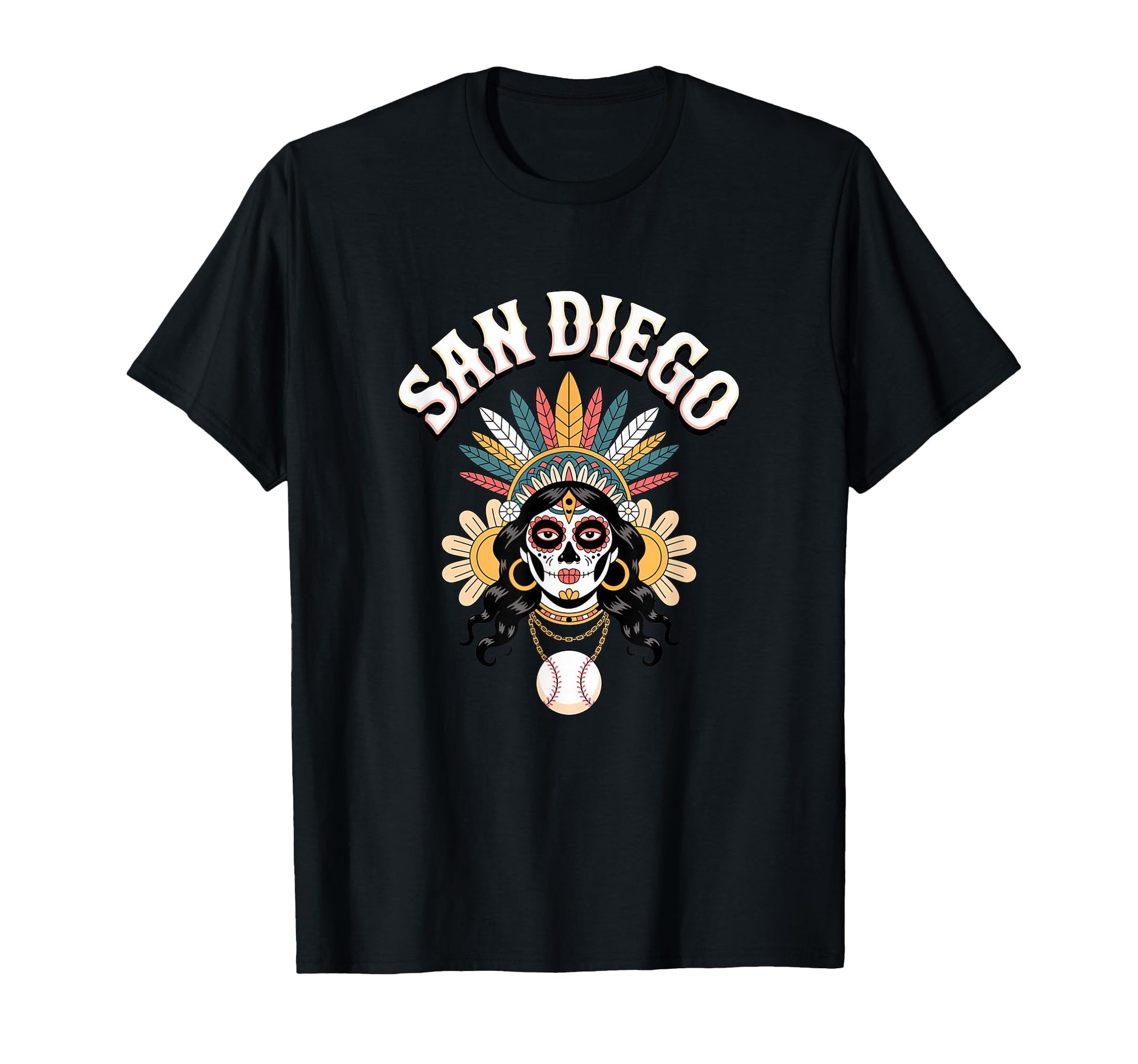 San Diego Sugar Skull Baseball Dia De T-Shirt - Trendy Graphic Men Women - T-Shirt, Sweatshirt, Hoodie