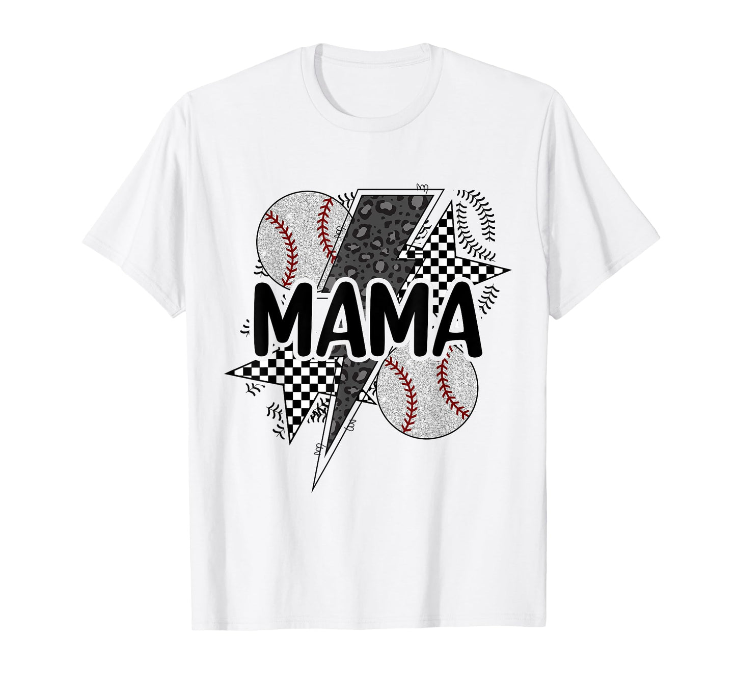 Mama Lightning Bolt Checkered Varsity T-Shirt - Custom Art Print Unisex - T-Shirt, Sweatshirt, Hoodie