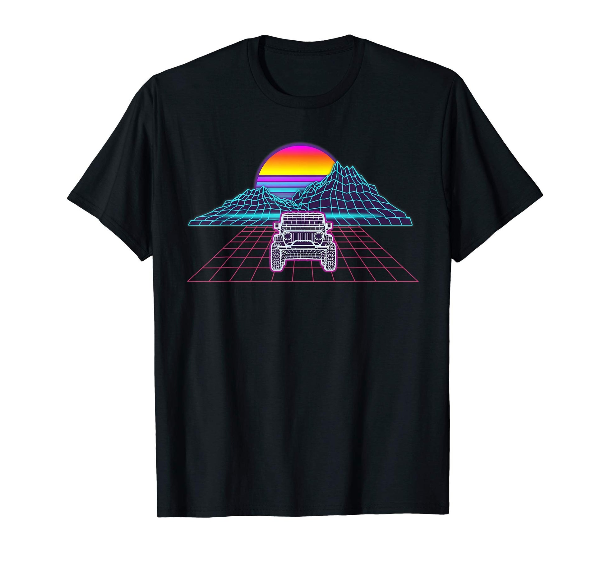 Synthwave Sunset Over Mountain And Off T-Shirt - Novelty Apparel Unisex - T-Shirt, Sweatshirt, Hoodie