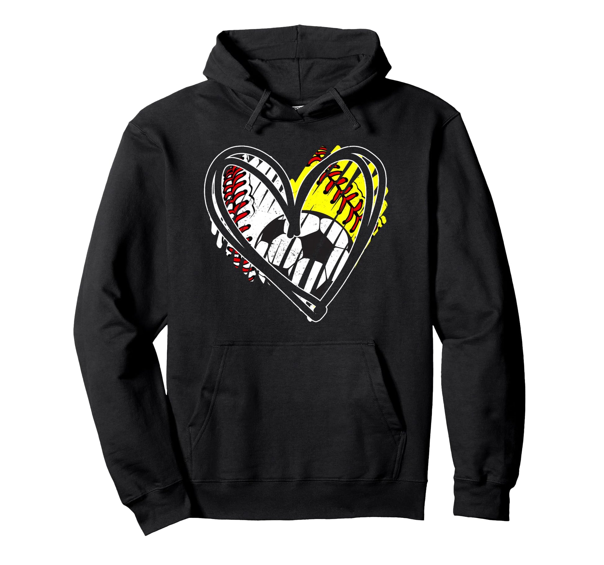 Baseball Softball Soccer Ball Heart Hoodie - Fun Novelty Design for Adults - T-Shirt, Sweatshirt, Hoodie