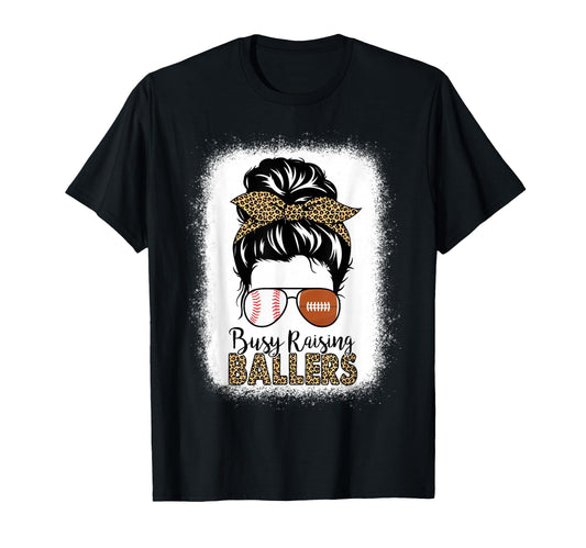 Baseball Football Mom Messy Bun Busy T-Shirt - Trendy Graphic Unisex - T-Shirt, Sweatshirt, Hoodie