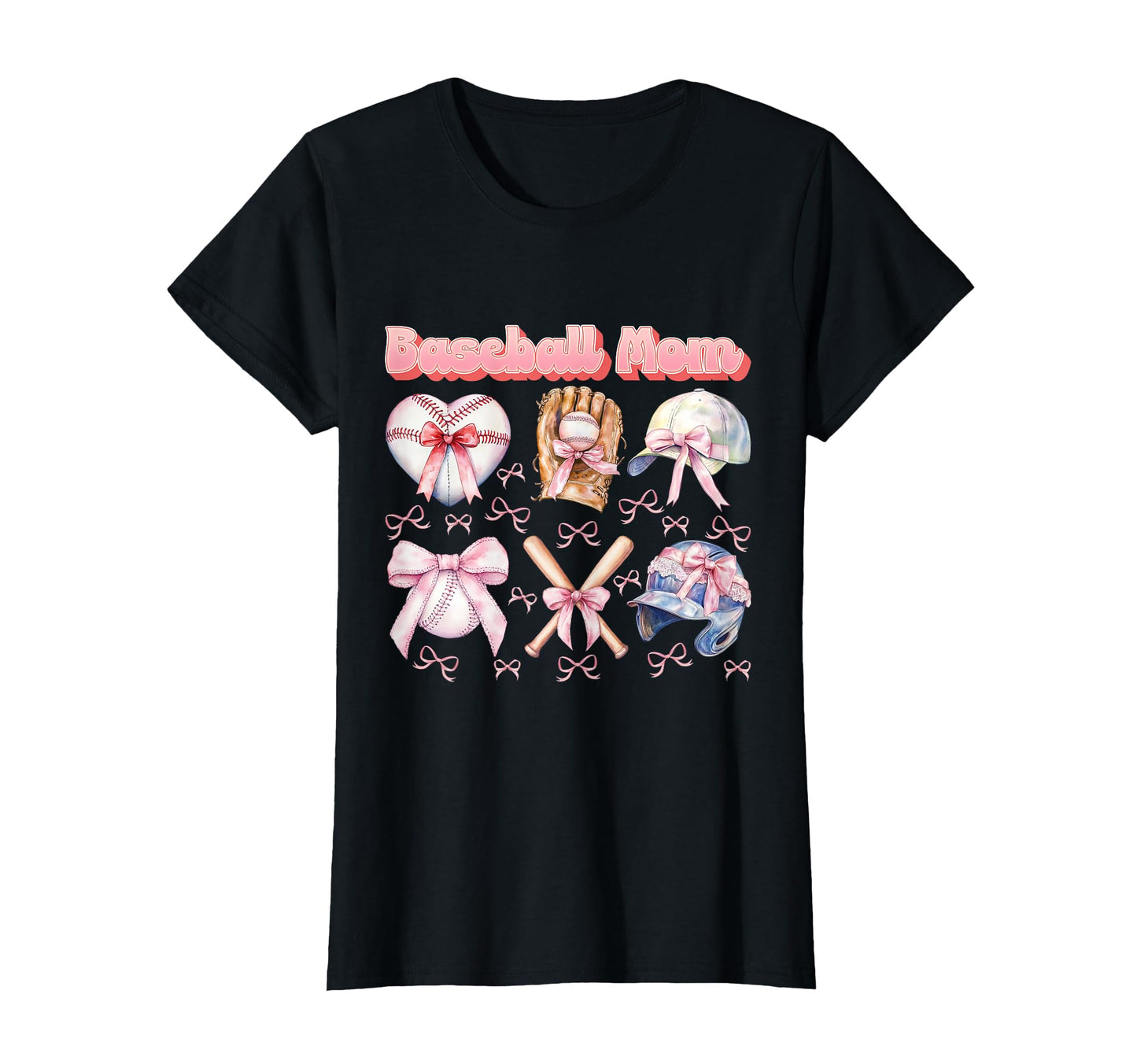 Mothers Day Coquette Bow Baseball Mom T-Shirt - Casual Everyday Wear Unisex - T-Shirt, Sweatshirt, Hoodie