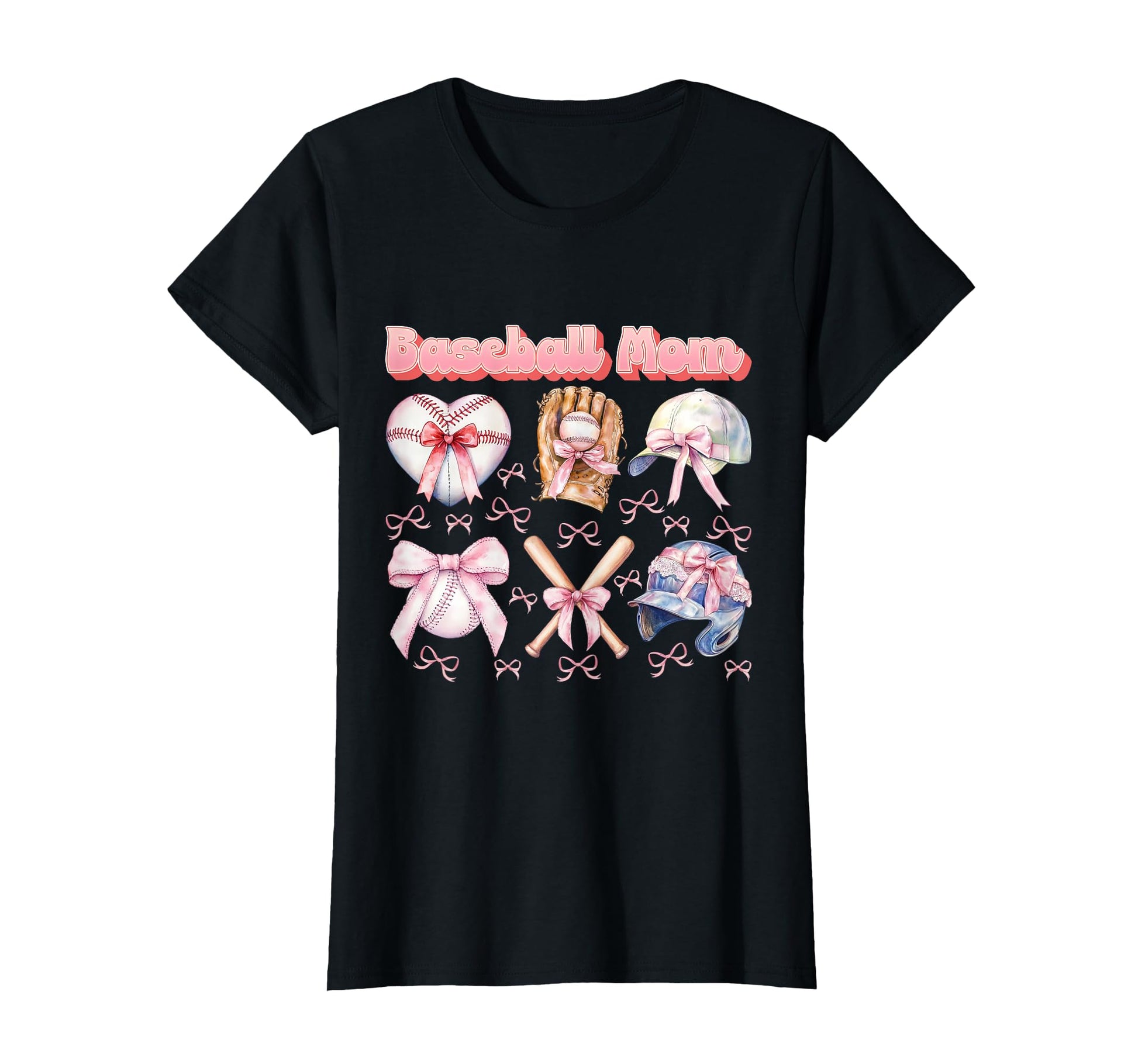 Mothers Day Coquette Bow Baseball Mom T-Shirt - Casual Everyday Wear Unisex - T-Shirt, Sweatshirt, Hoodie
